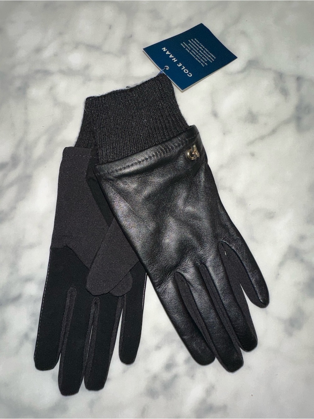 Cole Haan Black Leather & Knit Cuff women’s  Gloves size S